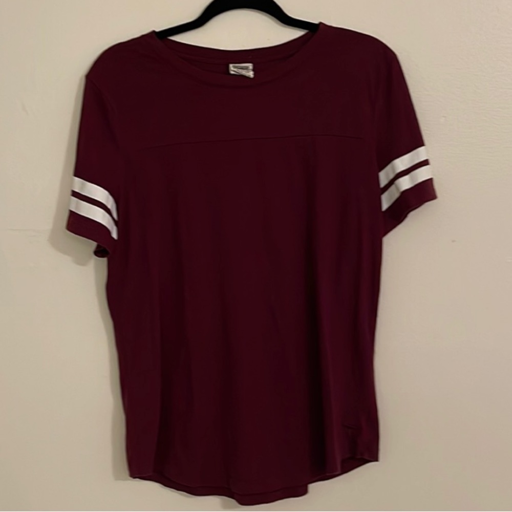 Victoria’s Secret Pink burgundy tee with white stripes